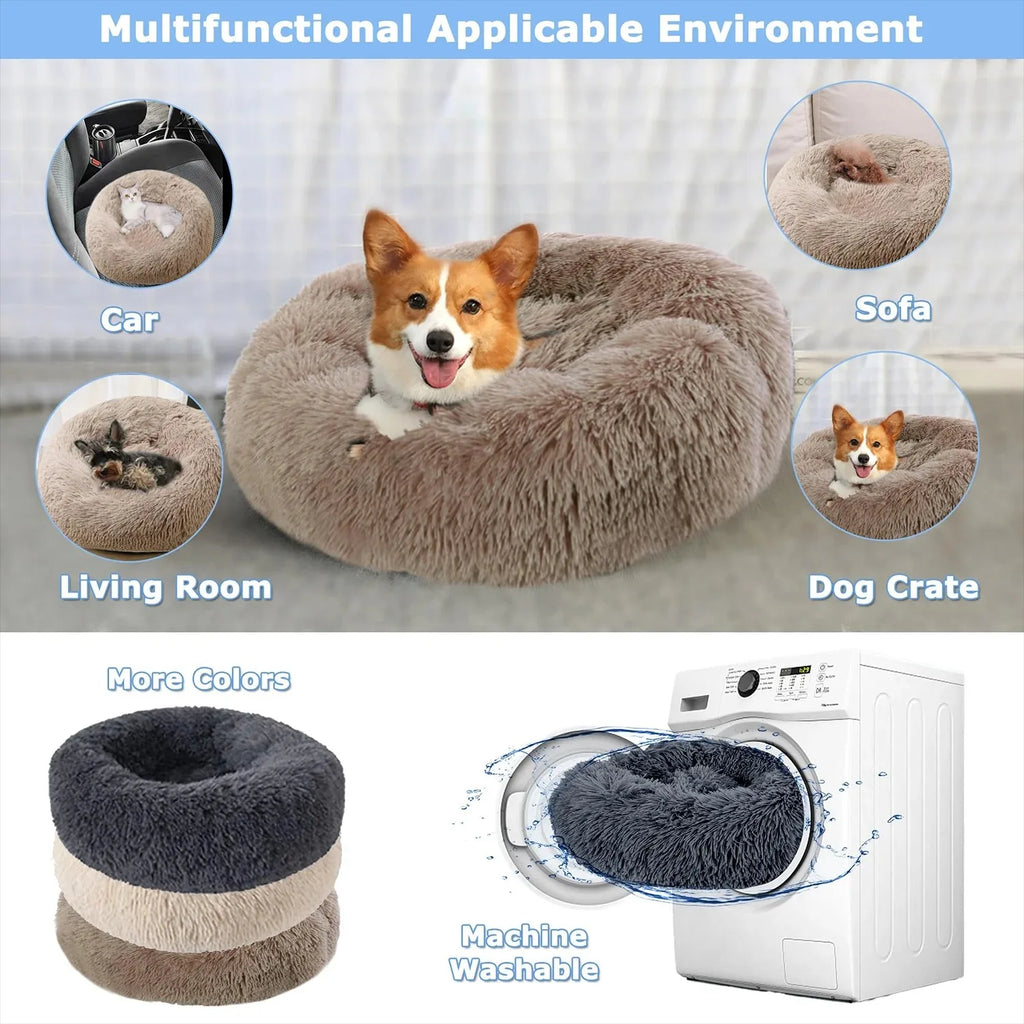 Round Winter Warm Plush Dog Bed – Washable Basket for All Size Pets