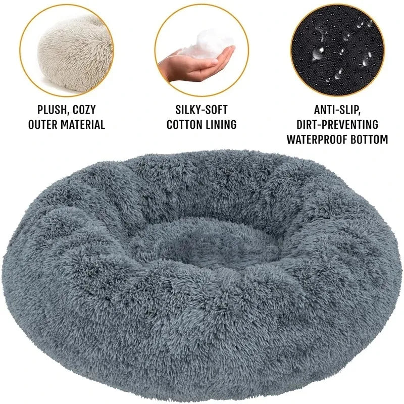 Round Winter Warm Plush Dog Bed – Washable Basket for All Size Pets