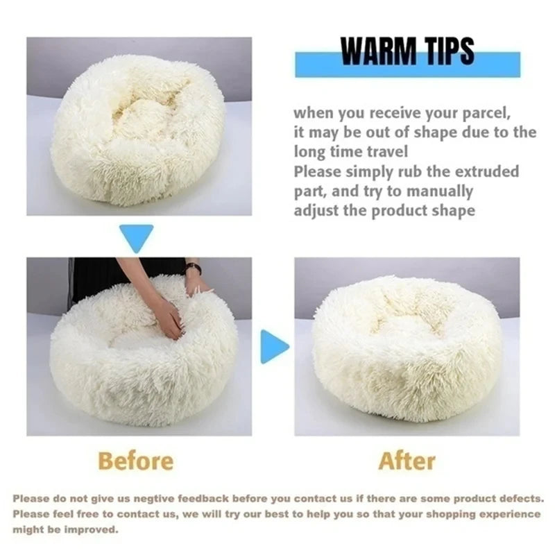 Round Winter Warm Plush Dog Bed – Washable Basket for All Size Pets