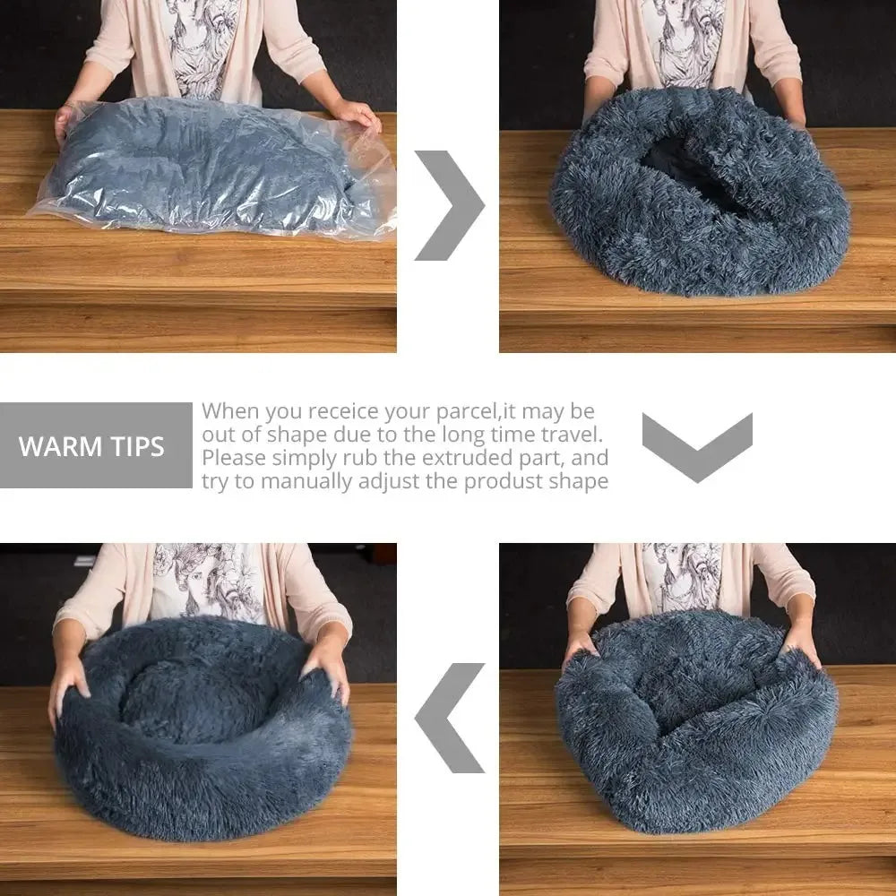 Round Winter Warm Plush Dog Bed – Washable Basket for All Size Pets