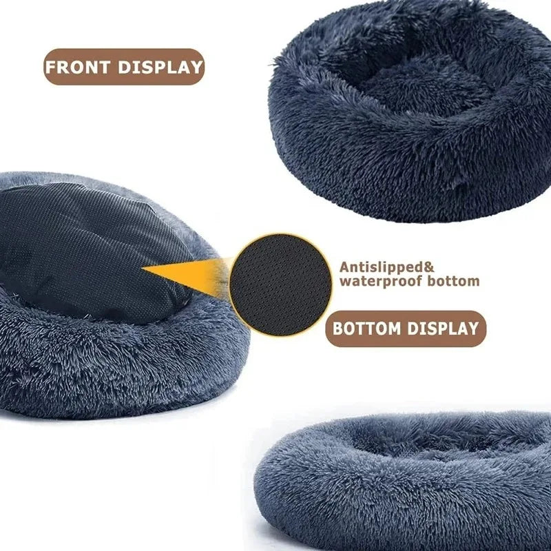Round Winter Warm Plush Dog Bed – Washable Basket for All Size Pets